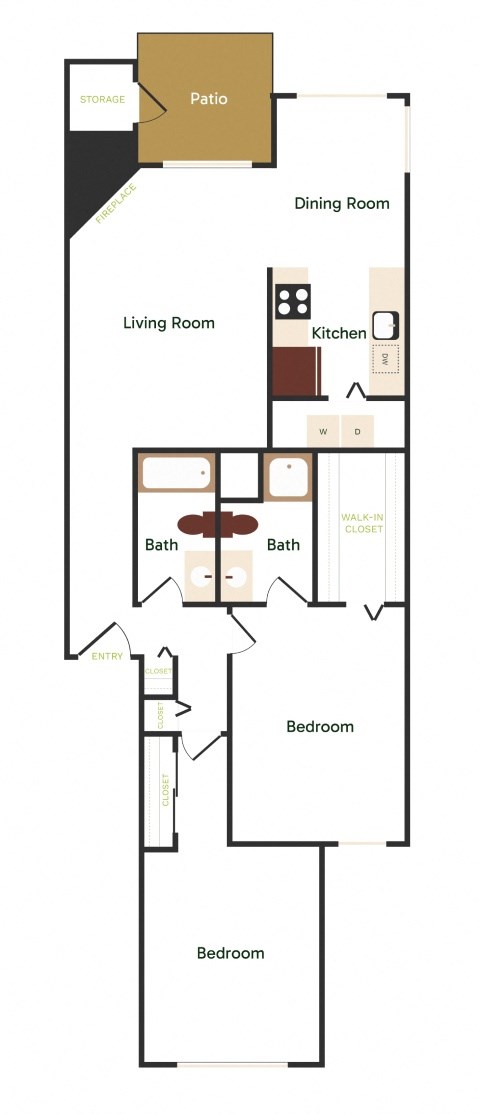 Floor plan for 2 beds, 2 baths, 1199 sqft